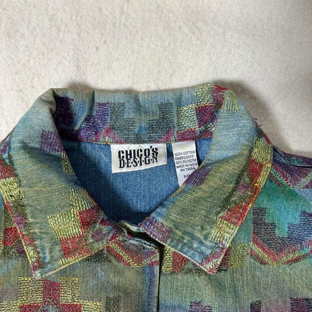 Chicos Denim Jacket Size 1‎ (women's 8-10) Embroidered Jean  Multi Colored - Picture 4 of 4